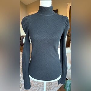 Free People XS Black Mock Neck Long Sleeve Top With Puff Sleeve